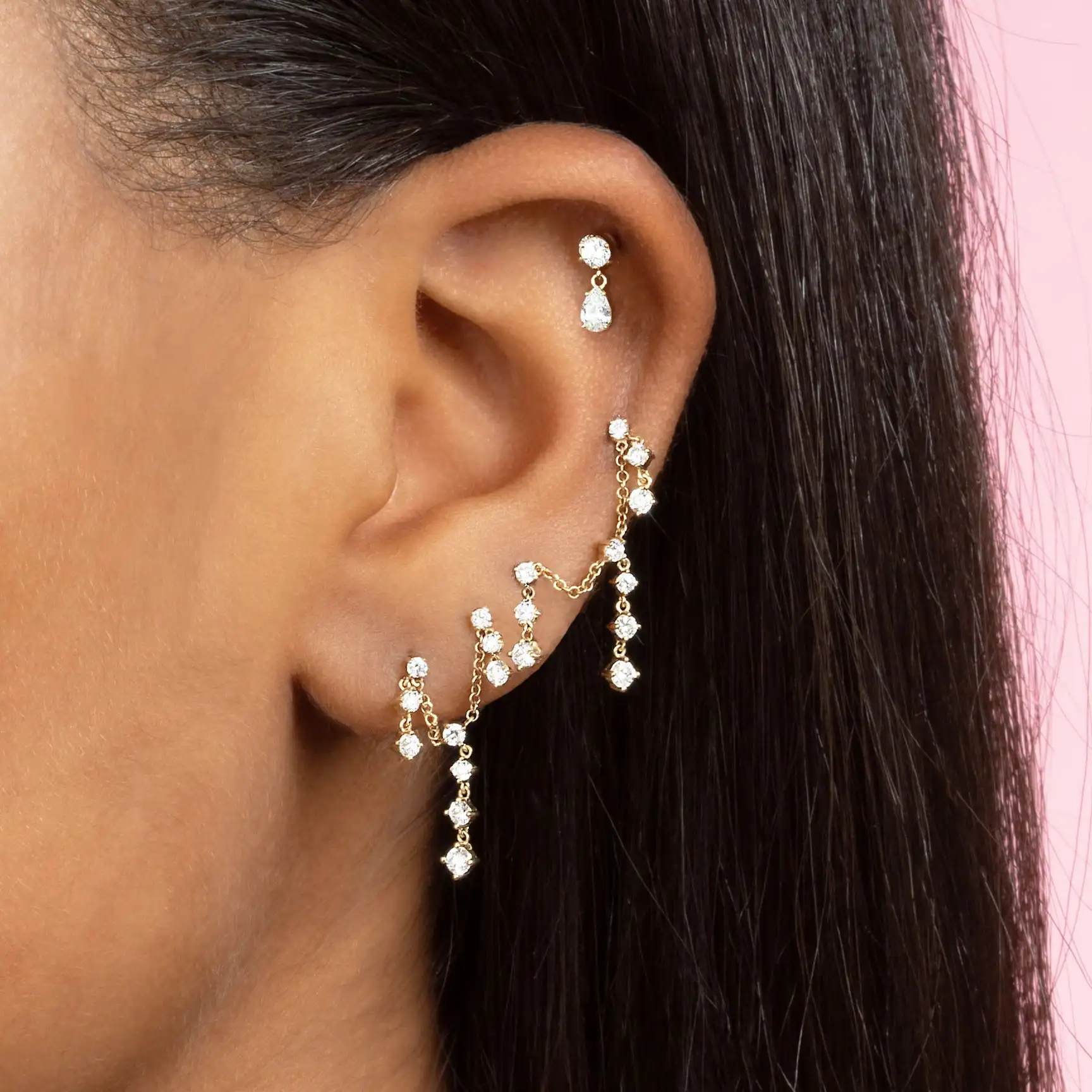 

Двойной пирсинг микро паве прозрачная CZ станция звено цепь кисточка Висячие серьги для женщин минималистичные деликатные Висячие ювелирны...