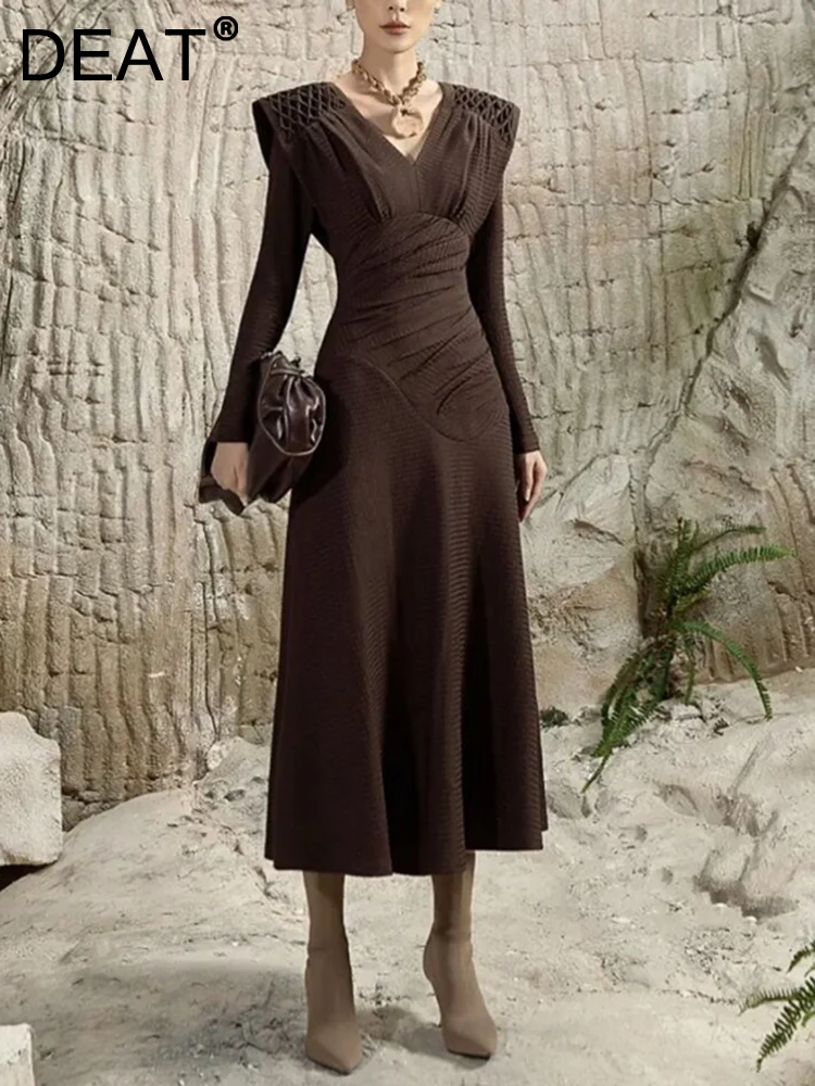 [DEAT] New Female Asymmetric Waist Fashion Hollow Out Design Slim Dress Long Sleeve Elegant Party Dresses 2023 Spring 13DB411