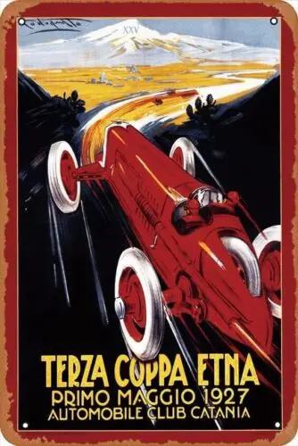 Фото 1 н, ТРАЗА COPPA ETNA PRIMO MAGGIO АВТОМОБИЛЬНЫЙ КЛУБ CATANIA 1927 плакат Металлическая жестяная вывеска-алюминий №1