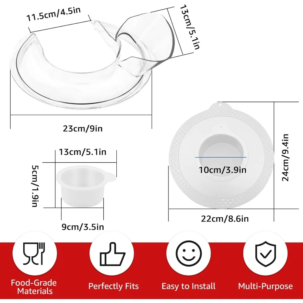 Фото Защитный экран и крышки чаш для миксеров подходят для миксеров KitchenAid 4,5-5Qt с наклонной головкой, надежные крышки с защитой от брызг №3