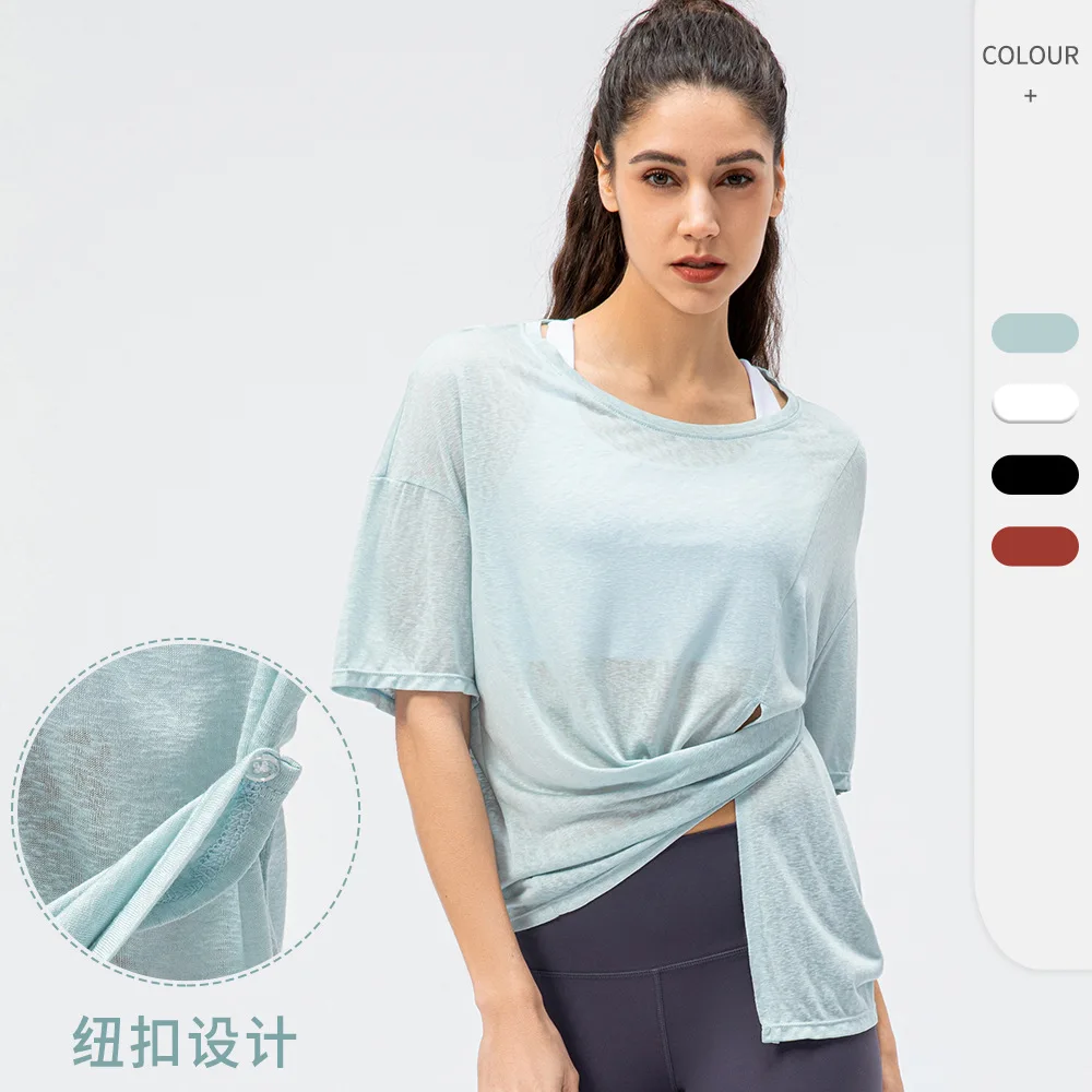 new Spring and summer women's sports running short-sleeved split top quick-drying breathable round neck T-shirt fitness clothes