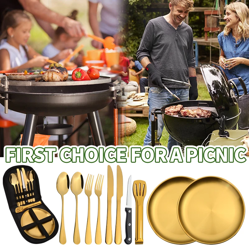 

Outdoor Picnic Cutlery Set Stainless Steel Fork Spoon Knife Flatware Set Portable Camping Dinnerware Dishwasher Safe Tableware