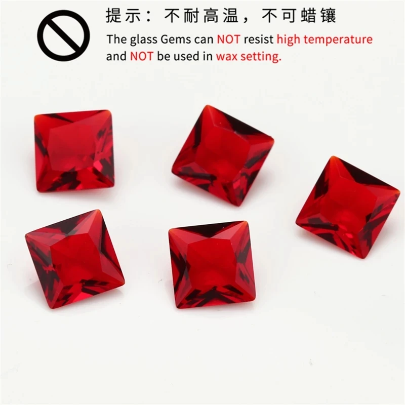 Size2x2~12x12mm Princess Cut Loose Glass Stone Sea Blue Rose Red Green White Black Garnet Color Synthetic Gems Beads For Jewelry