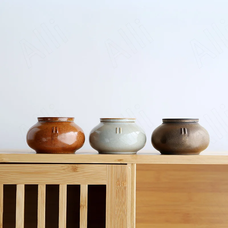 

Японская керамическая чайная канистра, Настольная герметичная банка в стиле ретро для цветочного чая, креативная ручная мини-банка для хра...