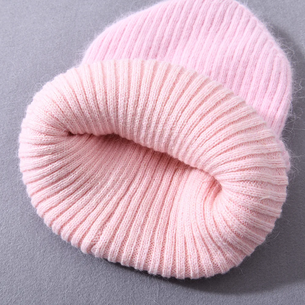 Winter Solid Color Real Rabbit Fur Beanies Hat for Women Fashion Warm Fluffy Knitting Hat Female Fluffy Soft Bonnet Skullies Cap images - 6