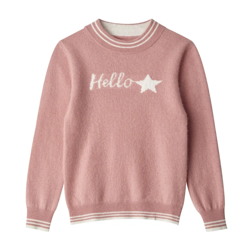 Новинка Зима 100% шерсть детский пуловер с круглым вырезом рубашка свитер