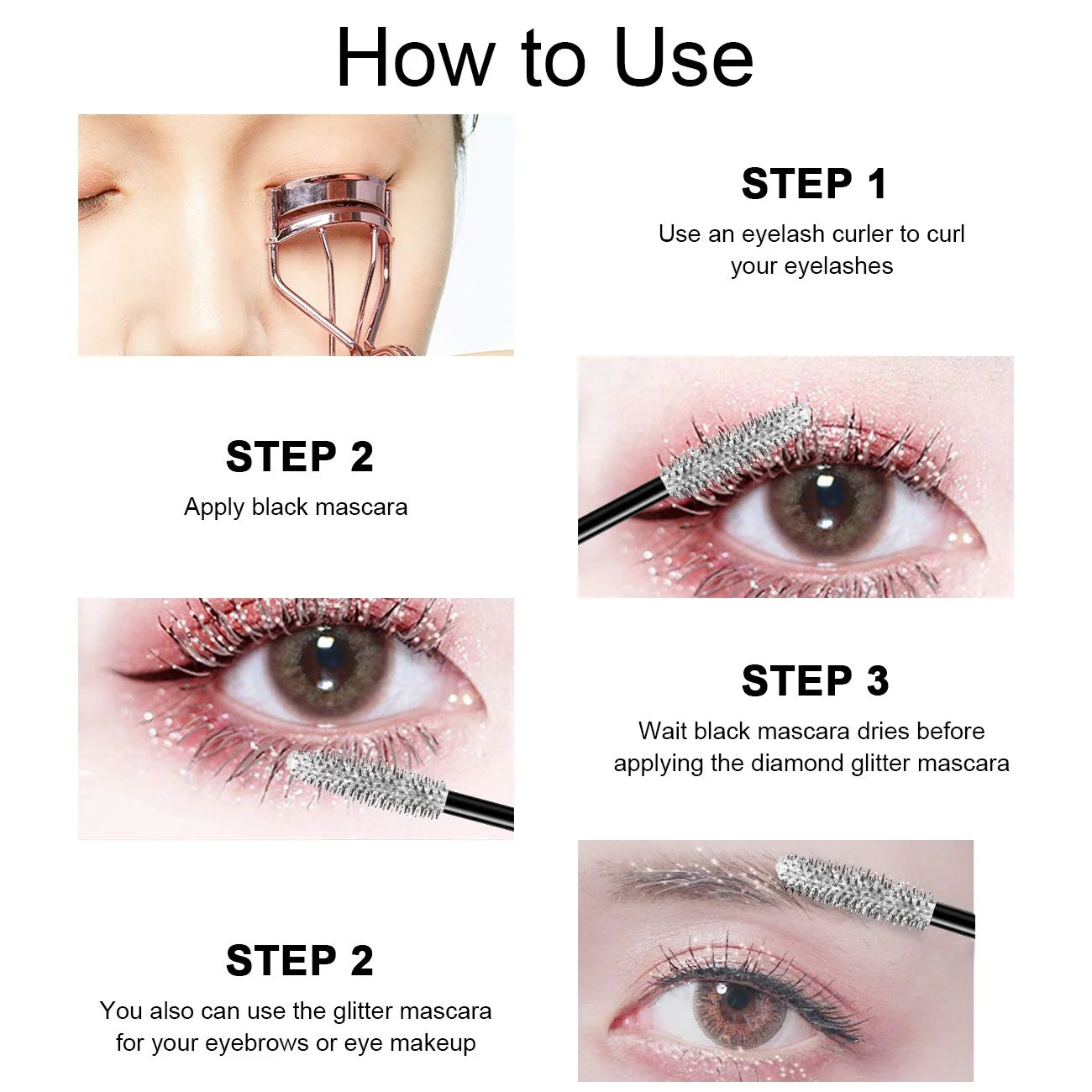 NICEFACE Diamond Glitter Mascara Kering Film Cepat Kering Stretch Curl Waterproof Tahan Lama Hitam Extended Eyelash Makeup images - 6