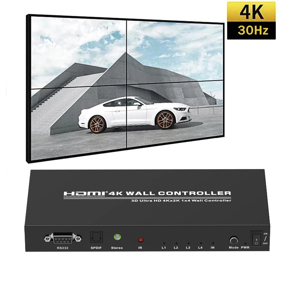 

4K 30HZ 2x2 Video Wall Controller 4 Ways TV Processor Large Screen Splicer 1x2 1x3 1x4 2x1 3x1 Multi Image Stitching with RS232