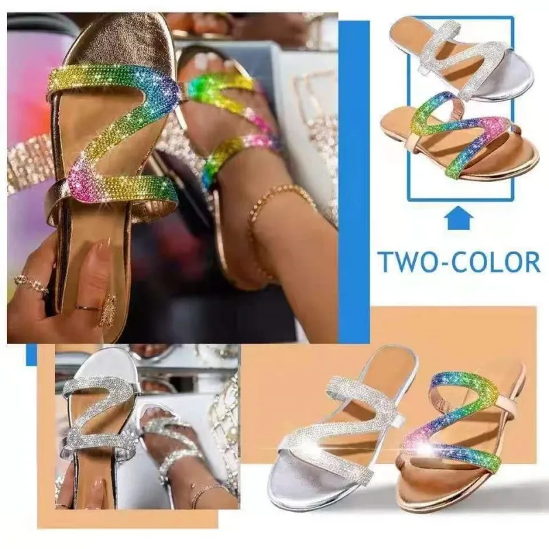 Women Flats Crystal Slippers Summer Sandals 2022 New Fashion Rome Beach Slides Casual Soft Flip Flops Bohemian Women Shoes Mujer
