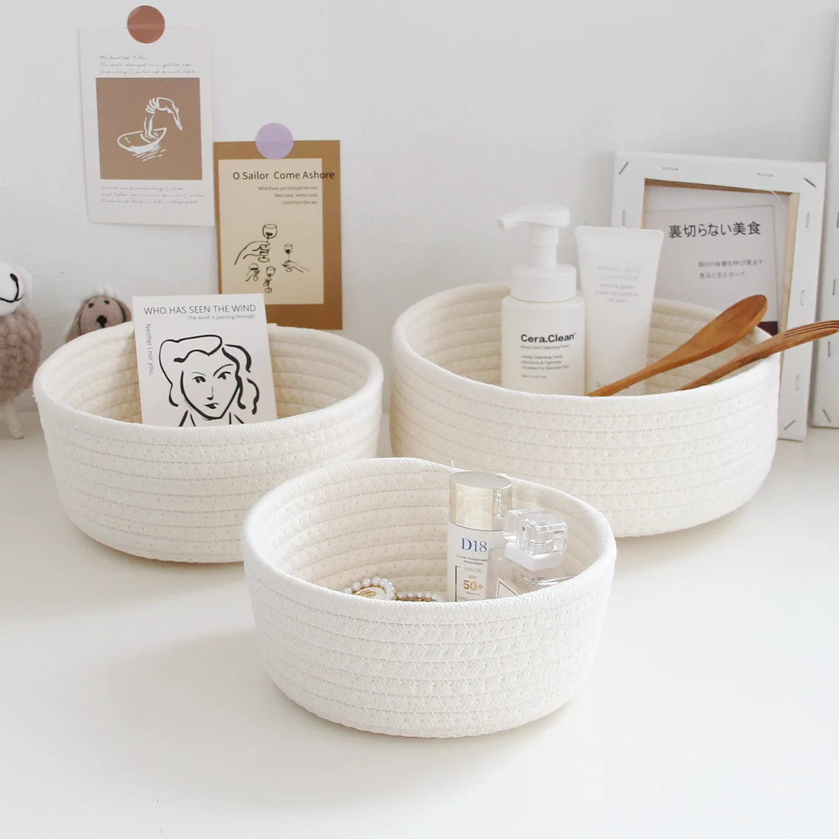 

Cotton Thread Woven Storage Basket Desktop Sundries Items Cleaning Cases Toys Snacks Keys Pens Small Things Sorting Organizing