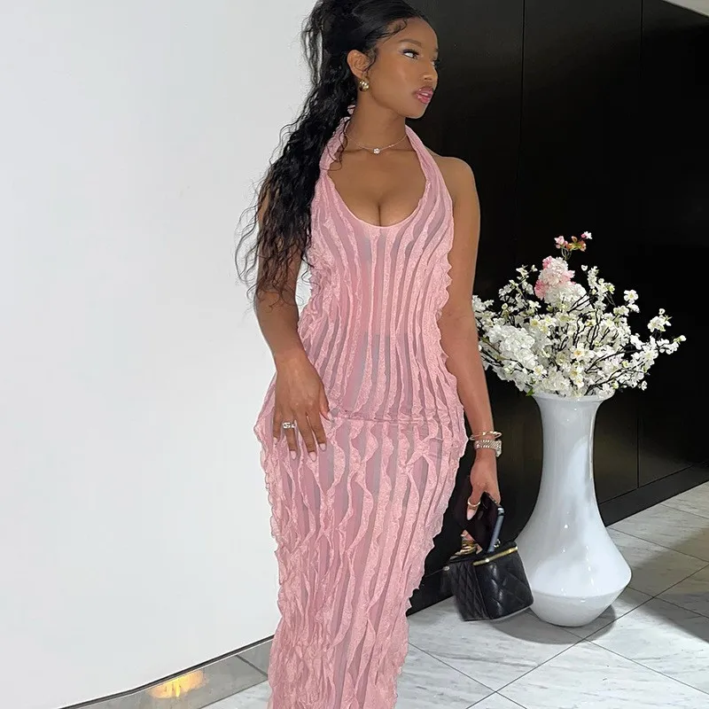 

Летний наряд для женщин 2023, платье, пляжный костюм, пикантная однотонная накидка на шею с открытой спиной, новая накидка из плотного спандекса