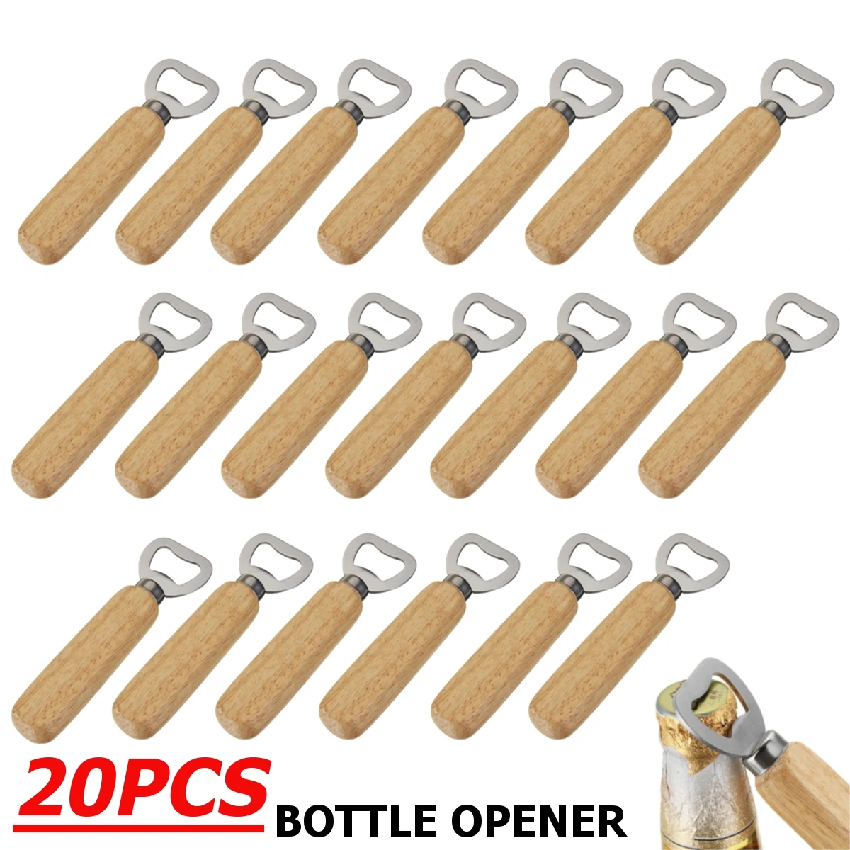 

20Pcs 10pcs 5pcs Wooden Handle Handheld Bartender Bottle Opener Wine Beer Soda Glass Cap Opener Kitchen Bar Tools Creative