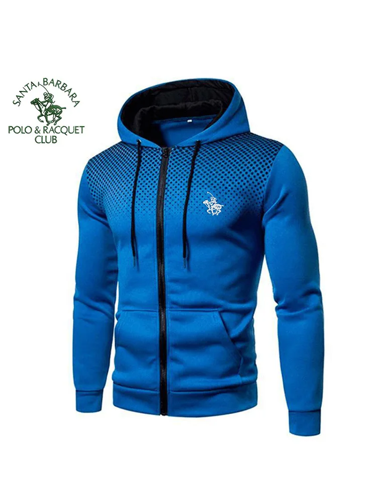 SANTA BARBARA POLO&RACQUET CLUB 2025Мужская толстовка на молнии с карманом в горошек и принтом с капюшоном Спортивная уличная повседневная облегающая толстовка (art.: 3920d3bb83cfd) - 3920d3bb83cfd