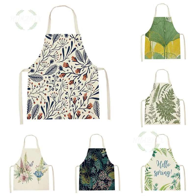 

Фартук с принтом тропических растений, кухонная льняная одежда с принтом зеленых листьев, защита от жира, рабочая одежда для взрослых и дете...