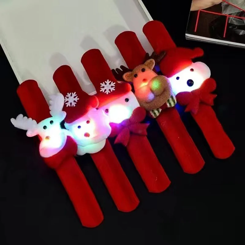 

4Pcs Led Christmas Slap Circle Children Gifts Snowman Santa Claus Deer Clap Bracelets Kids Toy Xmas Gift Goodies Party Favors