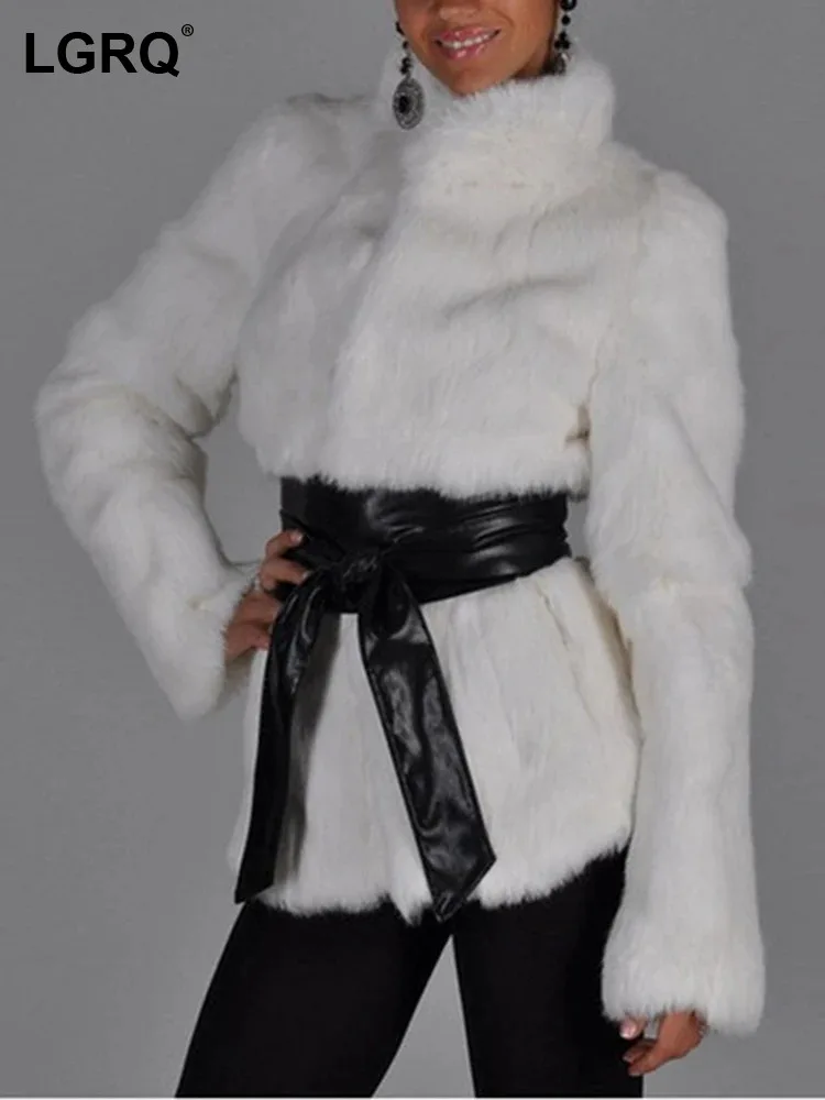 

LGRQ модный однотонный ремень с завязкой на талии Дизайнерская Женская Высококачественная Элегантная модная куртка из искусственного меха 19F3921