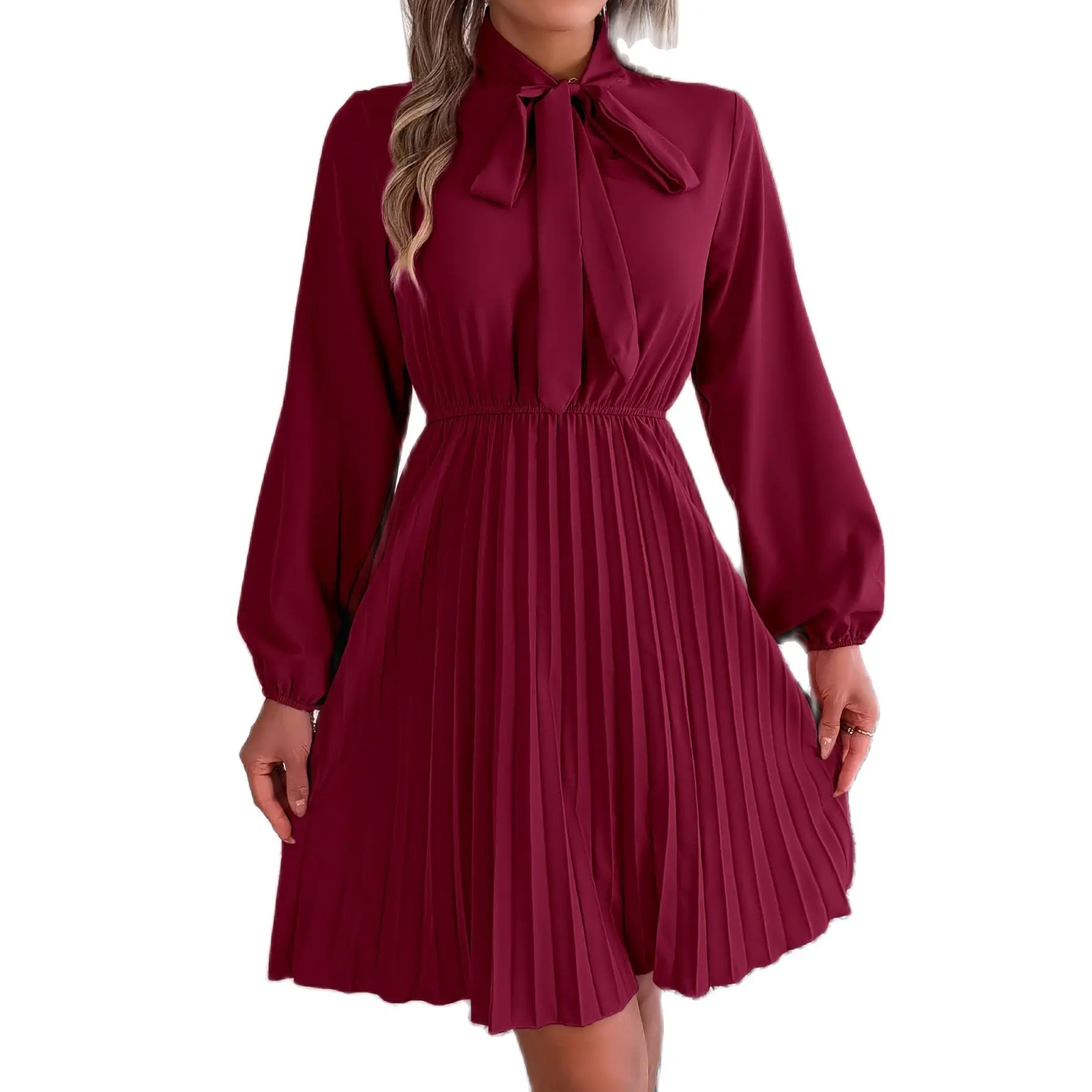 

Casual Women Long Sleeve Dress Female Elegant Robe Girl's Sweet Vestidos Lady's Streetwear Pleated Dresses