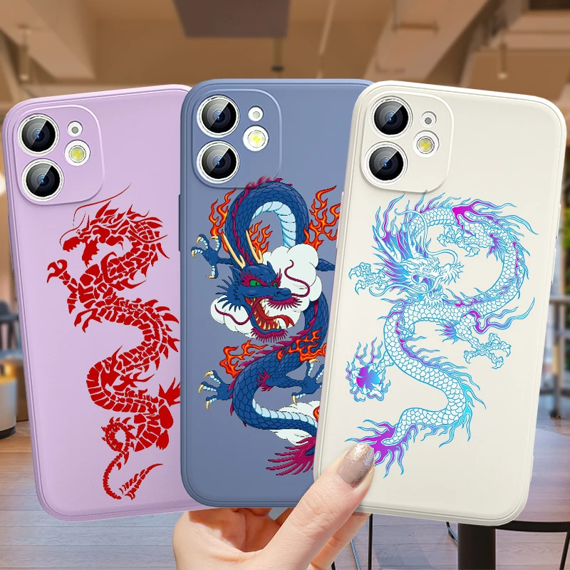 Злый старинный дракон для Apple iPhone 13 12 mini 11 8 7 6 XS XR SE 2020 Pro Max Plus жидкий силиконовый