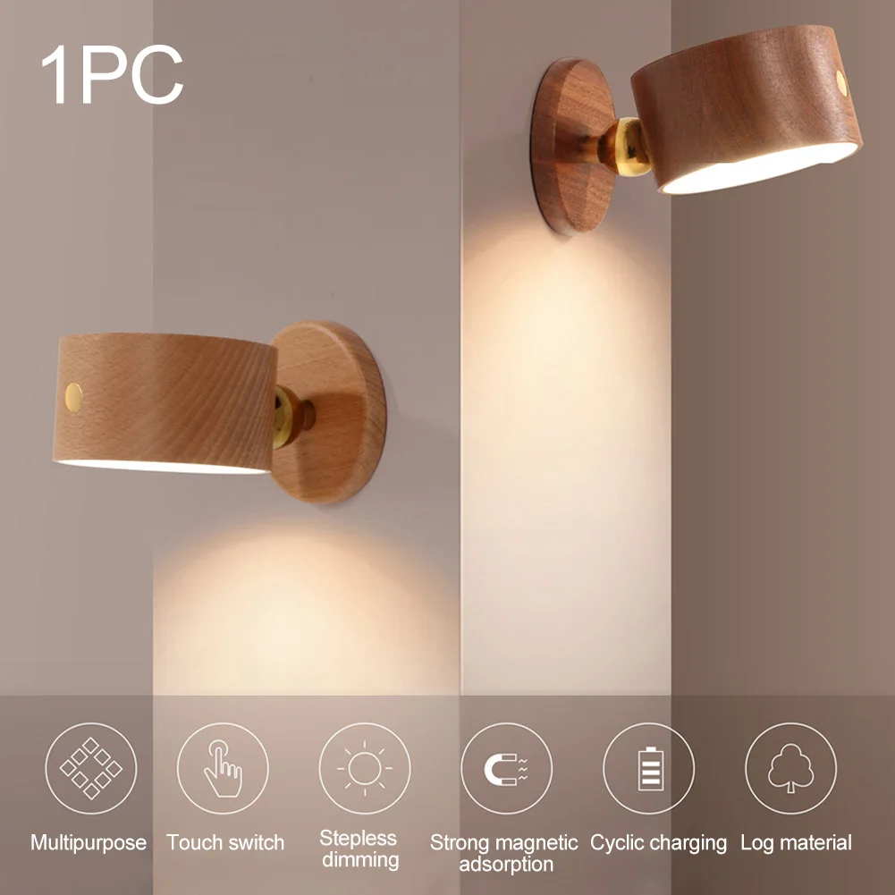 

Wooden LED Wall Mounted Lamp Portable Lights Battery Powered Lamps Rechargeable Night Wall Table Lights for Reading