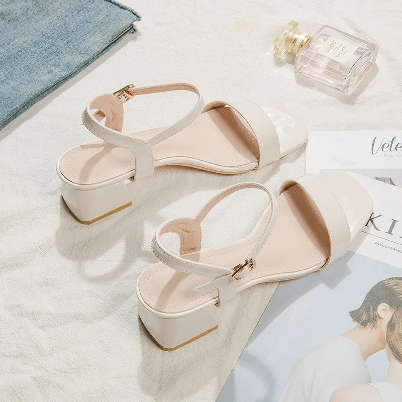 

First layer cowhide 2023 summer new simple temperament high heels comfortable women's shoes women sandals