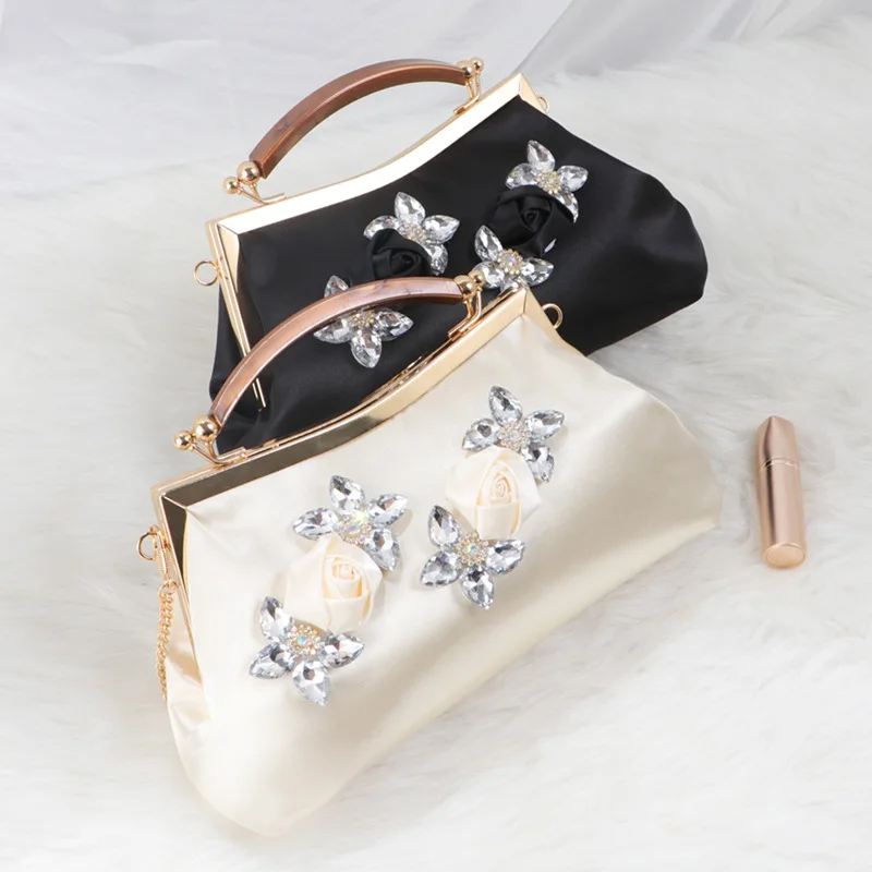Elegant Fashion Cheongsam Evening Bags For Women Simple Beige Black Small Clutches Handbags Banquet Party Chain Shoulder Bags