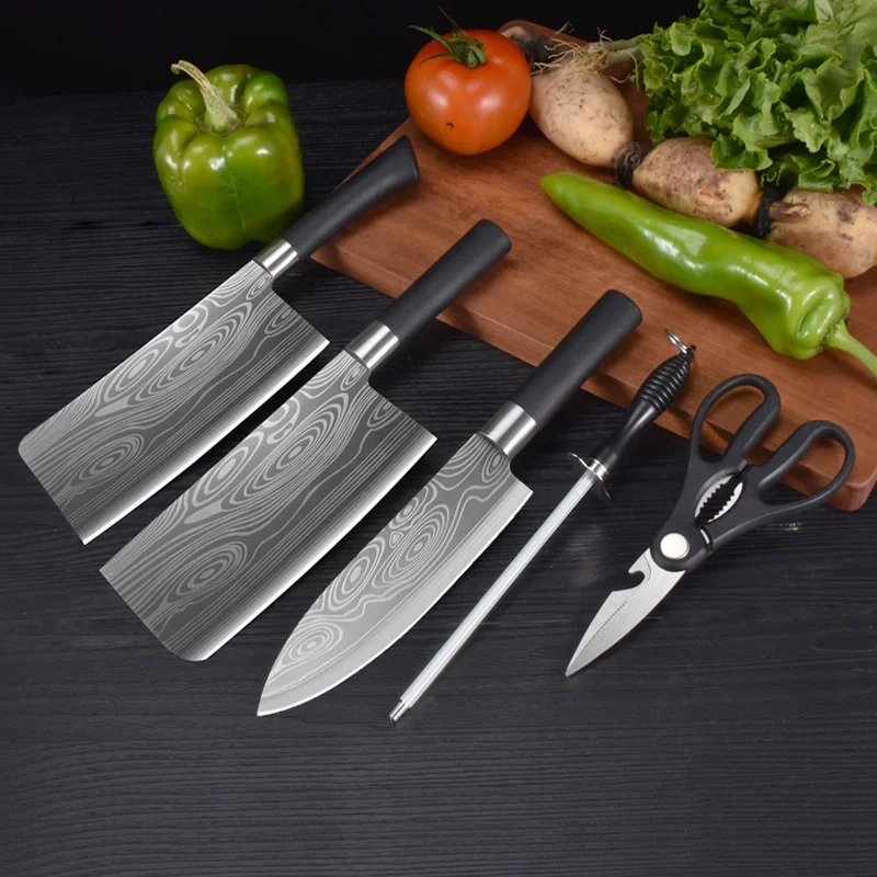 

Набор кухонных ножей с лазерным узором, бытовой кухонный набор из пяти предметов, резной нож с узором для костей, нож из нержавеющей стали