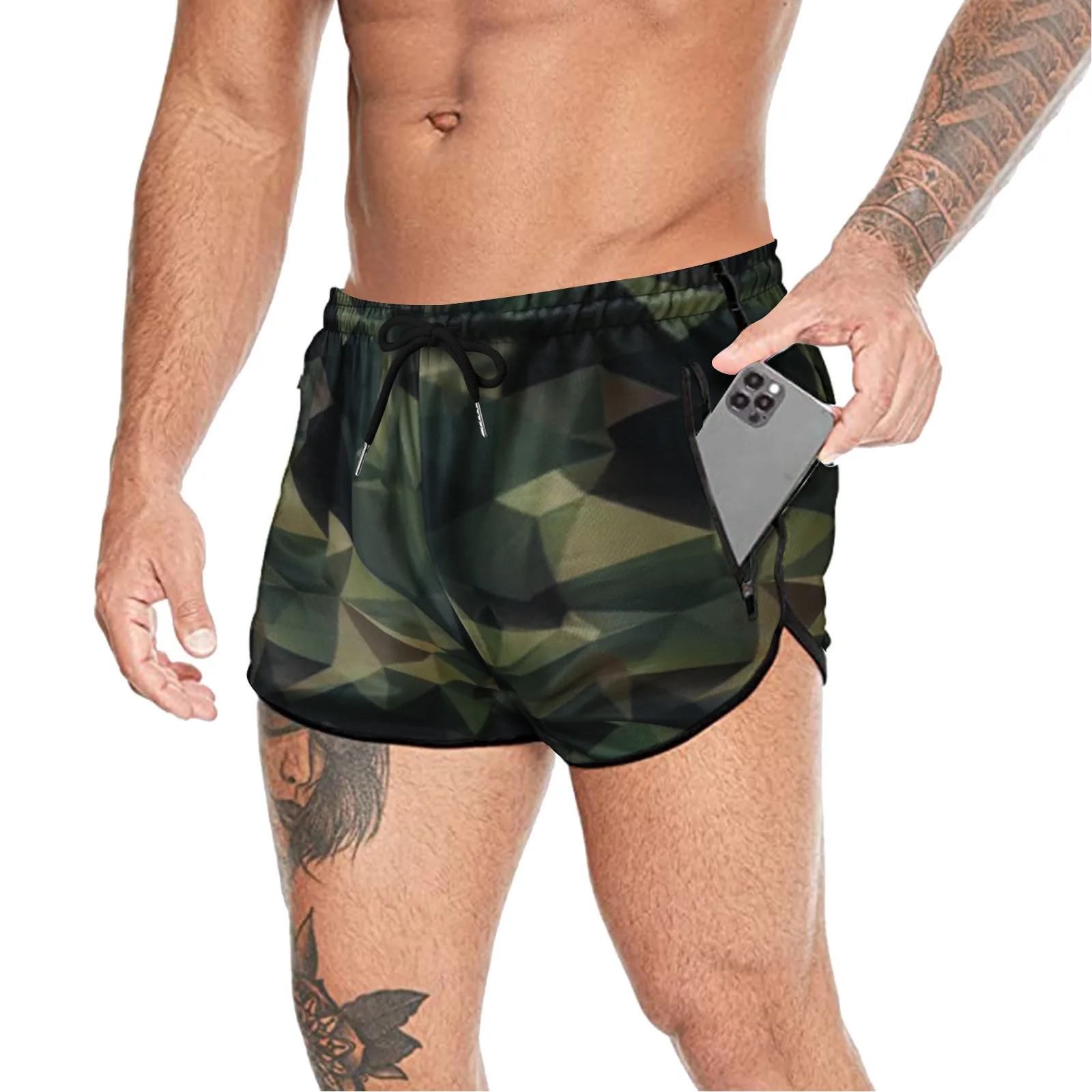 

Мужские шорты для спорта, фитнеса и бега, легкие сетчатые дышащие камуфляжные шорты