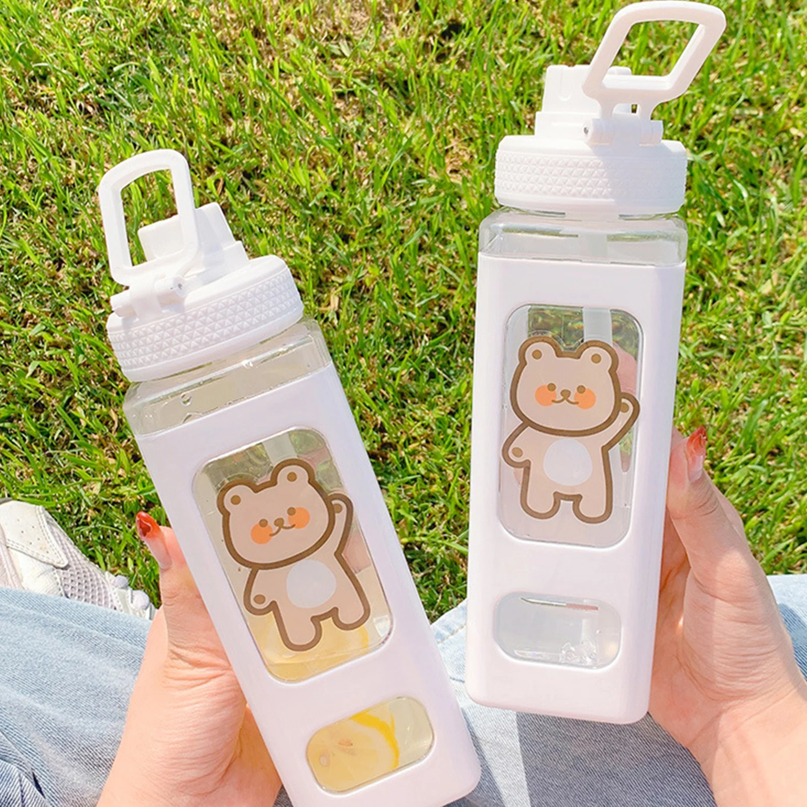 

Милая бутылка для воды в виде медведя для девочек, милая бутылка для питья с соломинкой, пластиковый дорожный шейкер для чая и сока, спортивн...