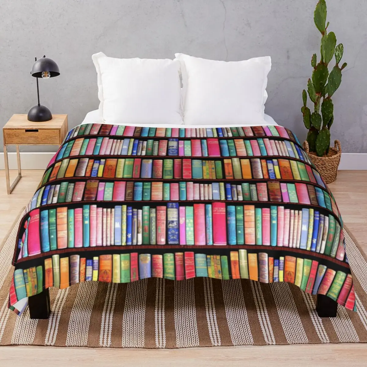 Vintage Book Shelf Blankets Fleece Spring Autumn Super Soft Throw Blanket for Bed Home Couch Travel Cinema