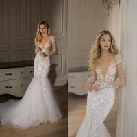 elegant lace appliques mermaid wedding dresses 2022 sexy v neck bridal gown sweep train