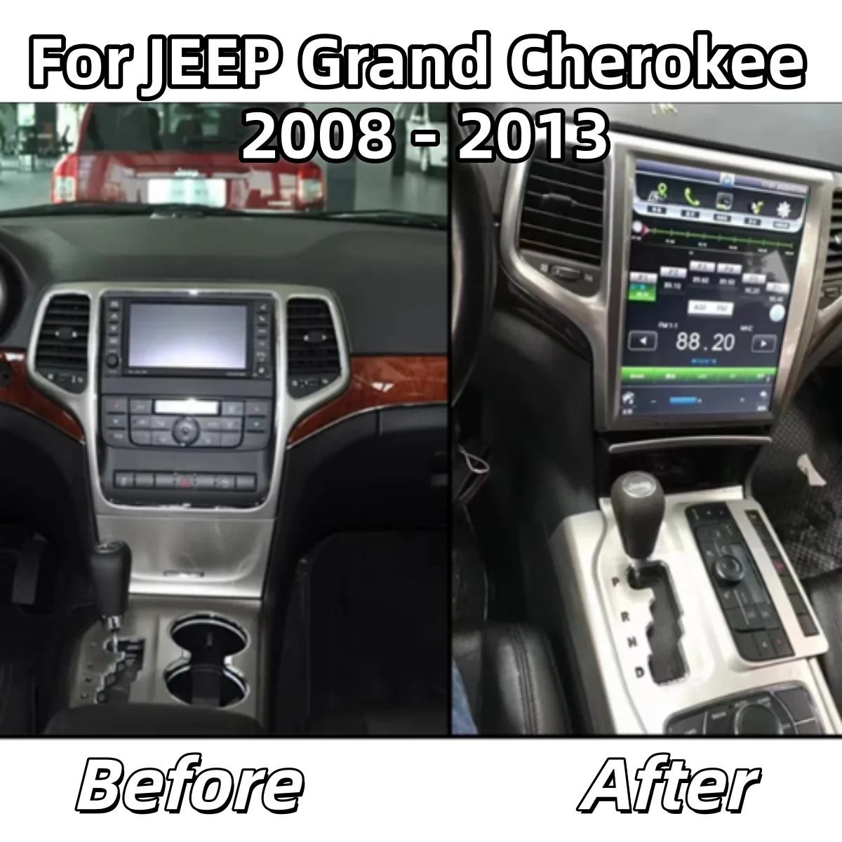 Фото Стиль Android 13.0 Автомобильный мультимедийный плеер GPS-навигация для Jeep Grand Cherokee 2008 2009-2015 Золотой стерео головное устройство Carplay Px6 №3