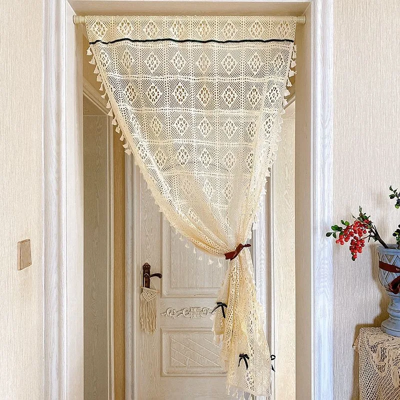 Американские кантри вязаные крючком Полые Короткие шторы для кухни ручной ромб