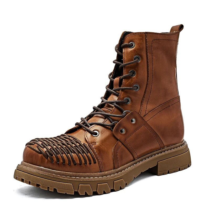 Модные мужские мотоциклетные ботинки из натуральной кожи до середины икры