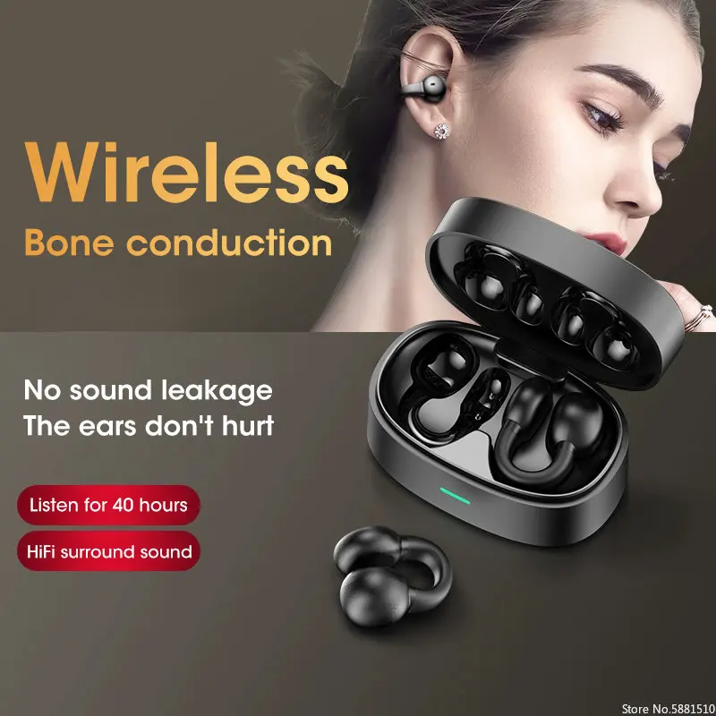 

2023 New Wireless Bluetooth Headset Bone Conduction EarClip Earphones 5.3 TWS Sports Game Music Touch Control Noise Cancelling