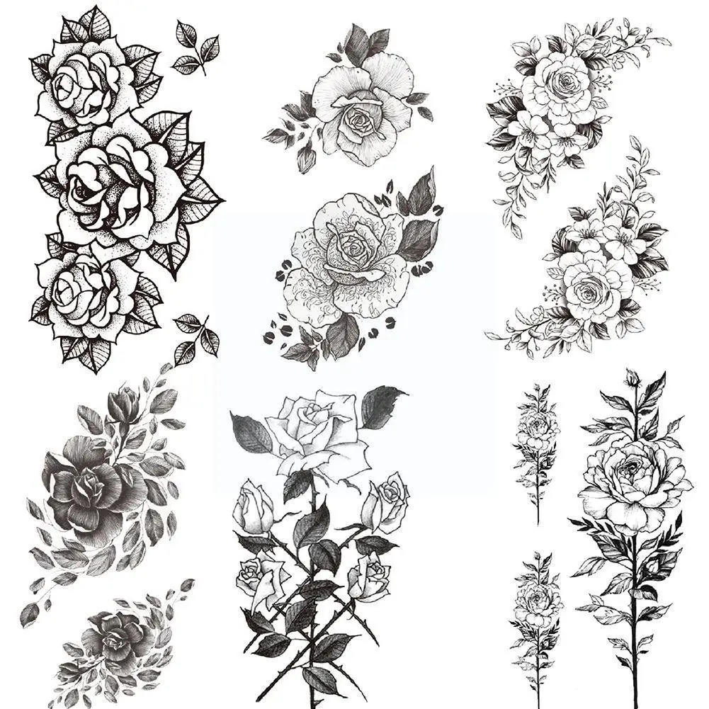 

Waterproof Sexy Flower Temporary Tattoo Realistic Fake Black Rose Tattoos For Women Body Art Painting Arm Legs Tattoos Stic X6n8