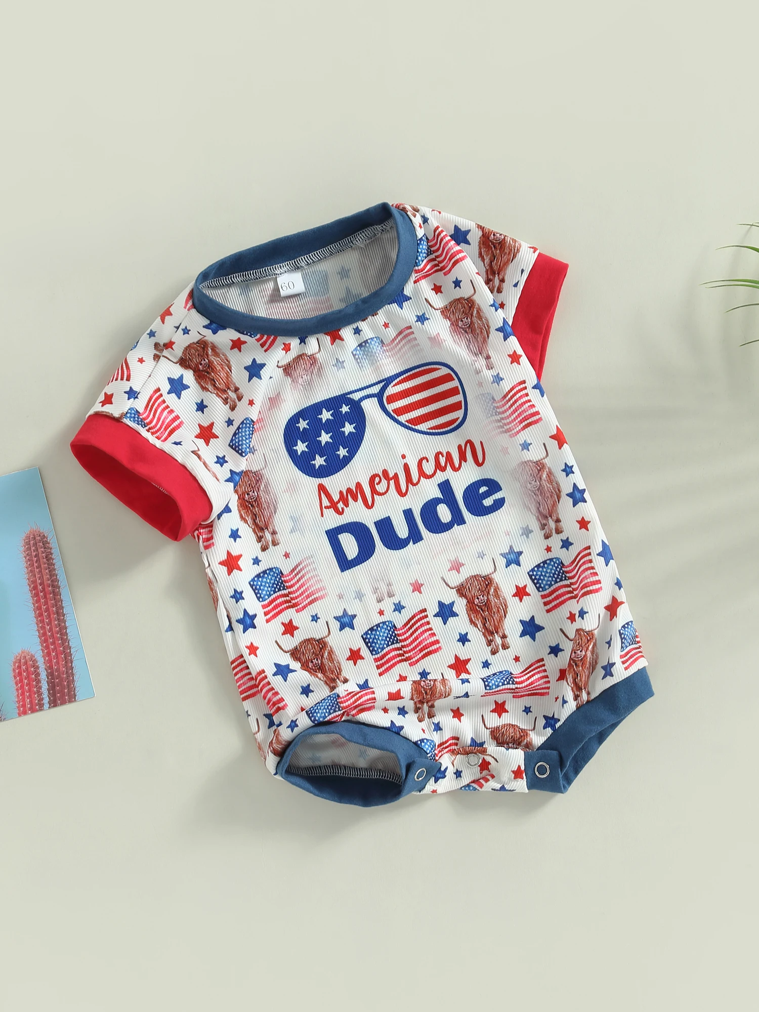 

American Flag Baby Boy Romper Short Sleeve Patriotic Summer Outfit 0-18M