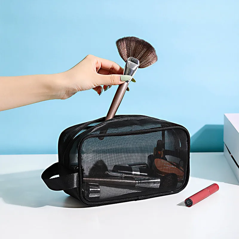 

Black Mesh Toiletry Pouch Large Capacity Mesh Cloth Cosmetic Travel Bag Makeup Organizer Bag For Outdoor Travel 2022