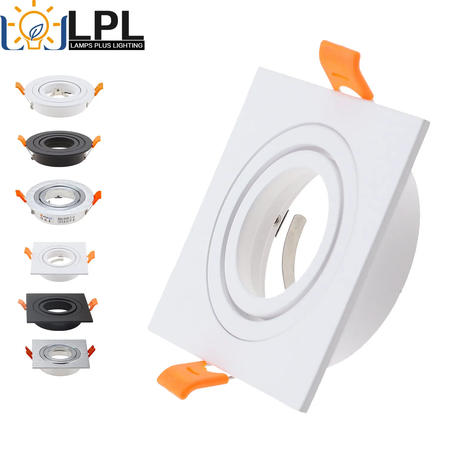 

Black White Silver Round Square Recessed LED Ceiling Light Adjustable Frame MR16 GU10 Bulb Fixture Aluminum Downlight Holder