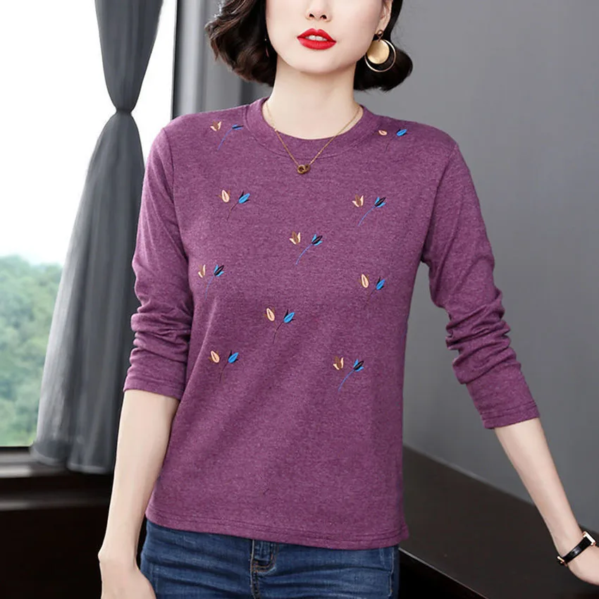 

100% Cotton T Shirt Woman 2023 New Fashion Spring Women Shirts Long Sleeve T-shirt Woman Korean Style Shirt