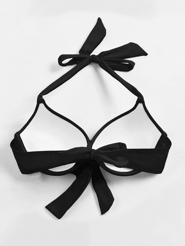 Купальник-бикини с чашками пуш-ап однотонный купальный костюм пляжная одежда в