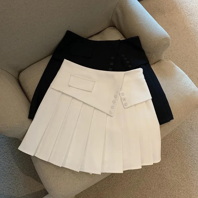 

Girls Women High Waisted Plain Pleated Skirt 2022 Summer New A-line Irregular Wasit Mini Skirt For Lady Work Wear