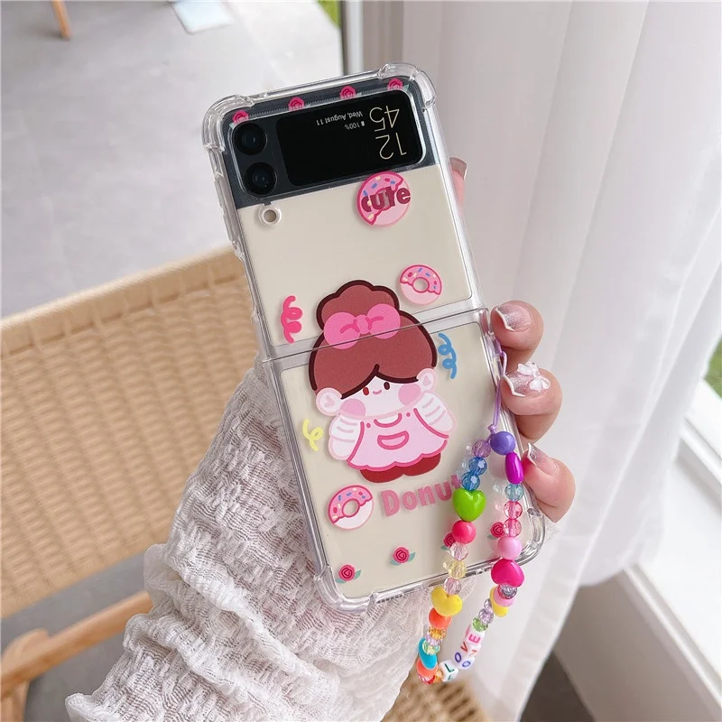 

Cartoon Donut Girl Beads Transparent Phone Case for Samsung Galaxy Z Flip 3 Soft TPU Back Cover for ZFlip3 Case Protective Shell