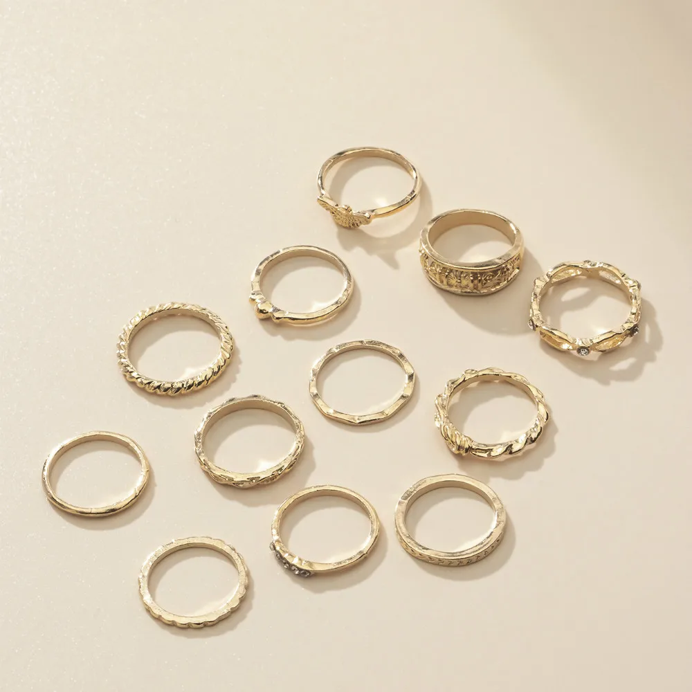 

2022 Boho Retro Gold Color Rings Simple Geometry Knuckle Joint Rings Set Elegant Wave Hollow Finger Ring For Women New