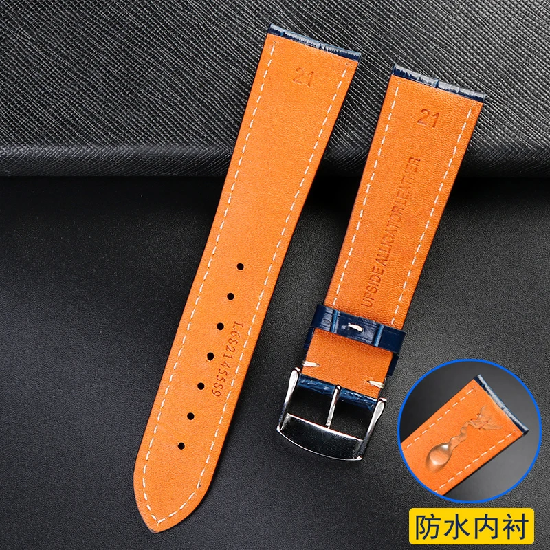For Longines strap leather craftsman moon blue crocodile pattern magnificent Conkas men's belt 19mm 20mm 21mm