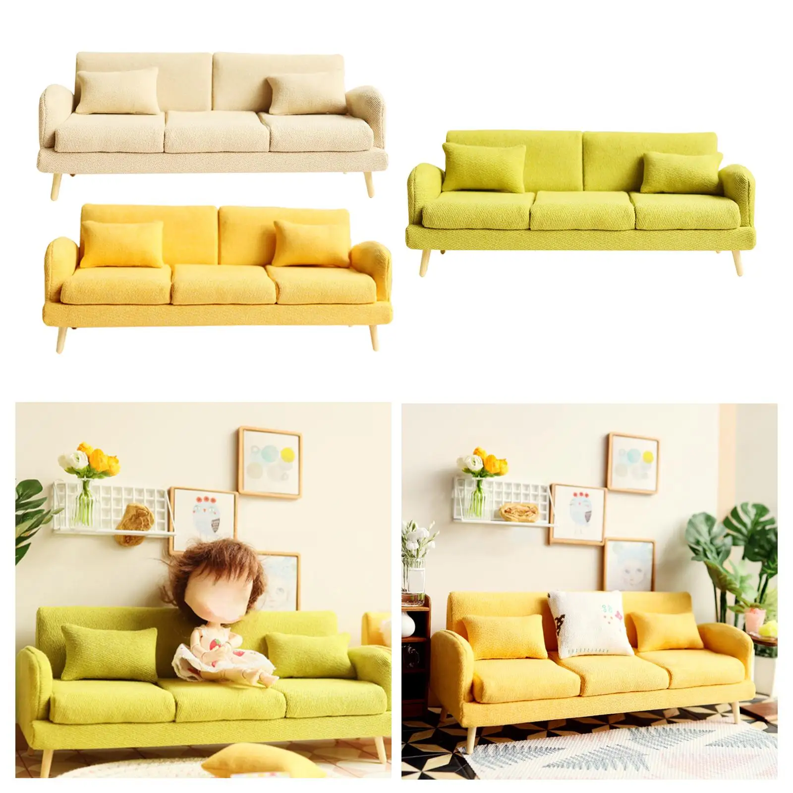 

Mini 1/8 Dollhouse Couch Doll House Decoration Life Scene for Children