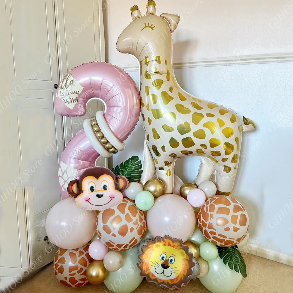 

32pcs Giraffe Jungle Safari Balloon Set Monkey Lion Balloon Kids 1 2 3th Birthday Party Decoration Wild One Latex Helium Globos
