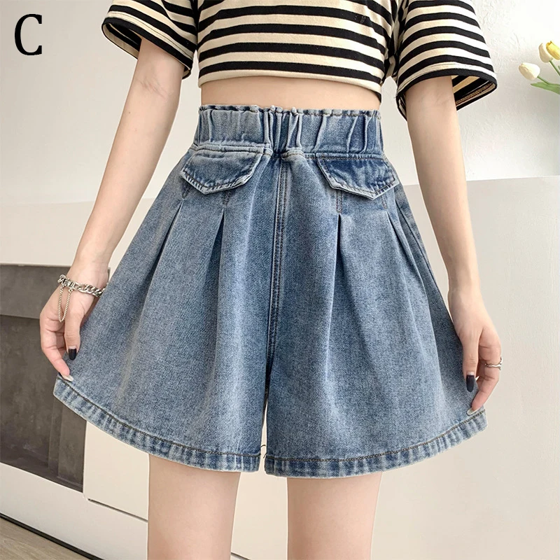 Women Summer Denim Shorts Korean Fashion Ruffles All Match  Short Pants Wide Leg Loose High Waist Short Pants Jeans 6XL