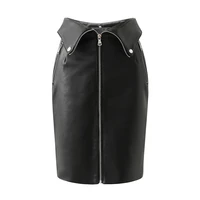 black high waist folding lapel pu leather skirts women clothing popular autumn winter zipper hip skirt pure color street hipster
