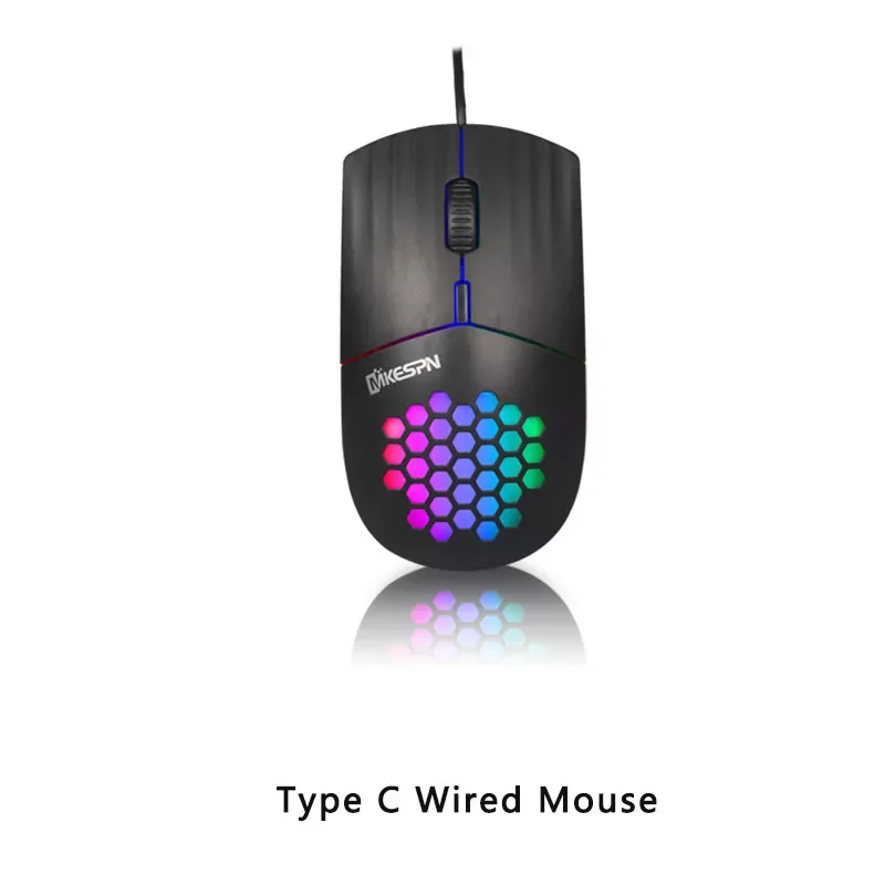 

Type C Mouse Wired Honeycomb Colorful Lights DPI 1600 Connect Multi Device For Computer iPad Mac Tablet Macbook Air Laptop PC