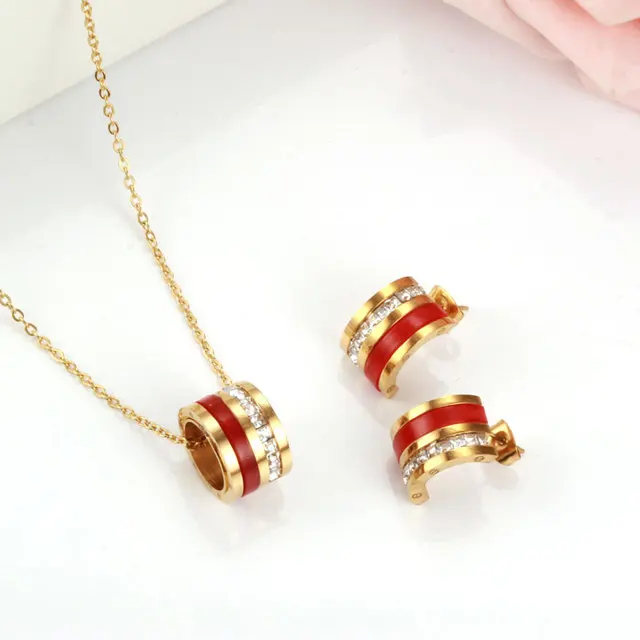 

Stainless Steel Jewelry Sets For Women Stud Earring Necklace Set Woman Zircon Charms Fashion Jewellery Accessories